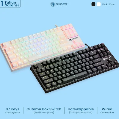 Keyboard Gaming Mechanical TKL Sades Khanda / Removable Switch