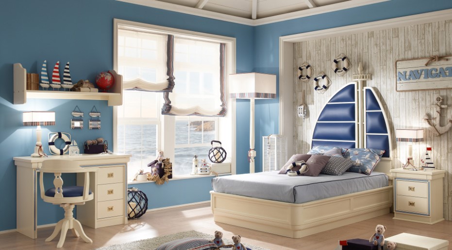 blue two colour combination for bedroom walls