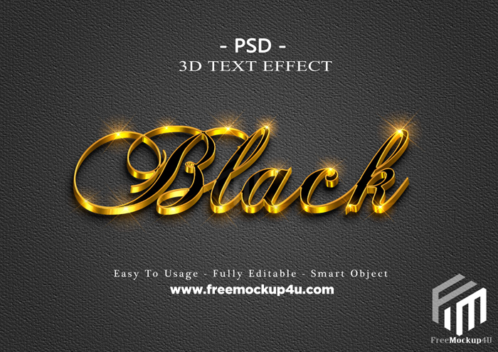 3D Black Golden Text Style Effect Psd