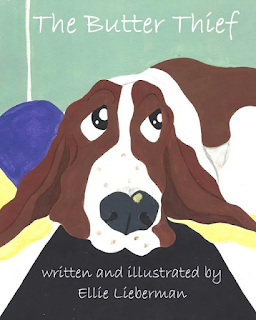 "The Butter Thief" (1st Basil Basset Book) by Ellie Lieberman. A whimsical children's fantasy where Brigid and her basset hound Basil investigate a butter-stealing mystery. Available in paperback, ebook, KU, indie bookstores & libraries! Signed copies at author's Etsy Shop.