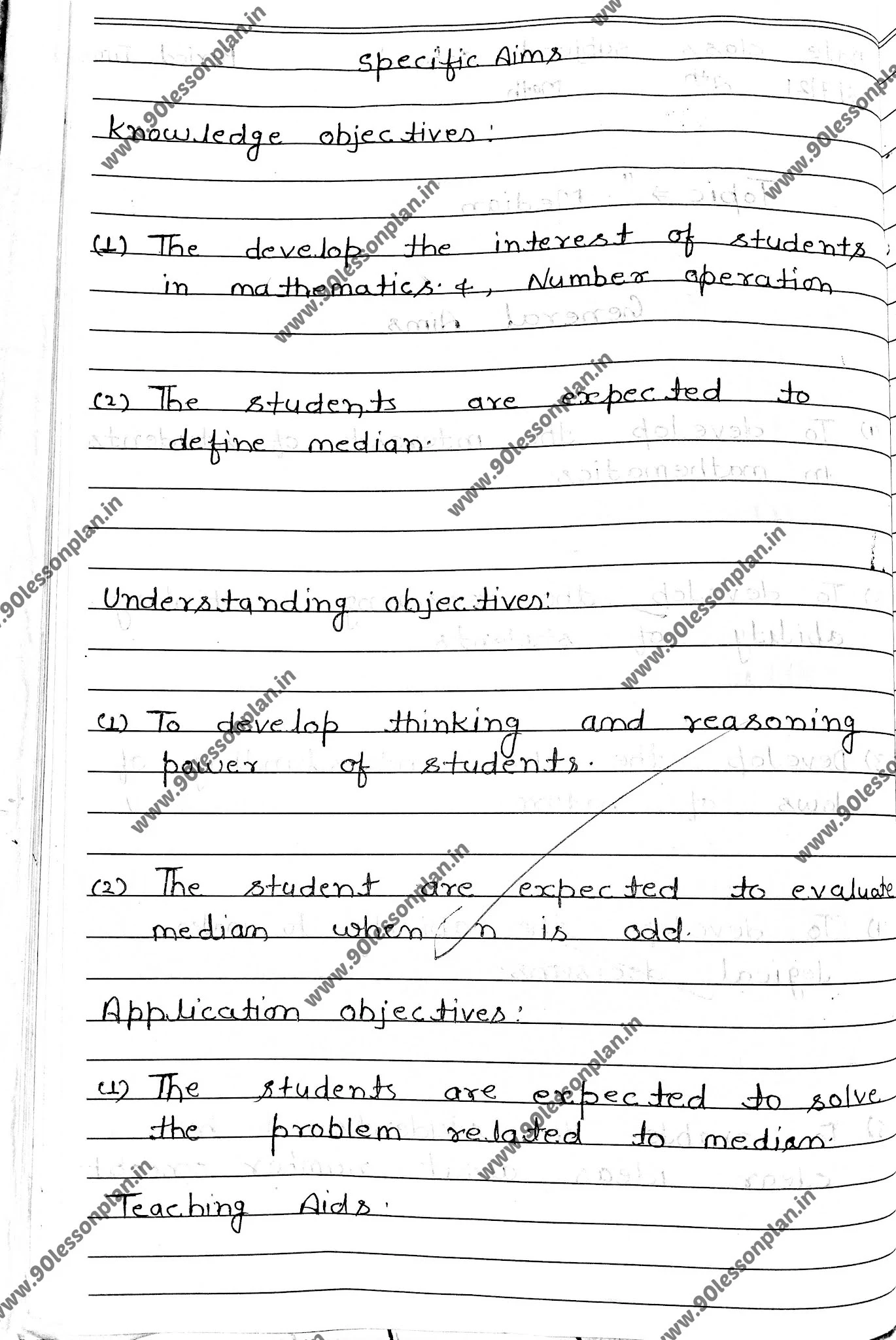 Mathematics Teaching Lesson Plan on "Median" in English