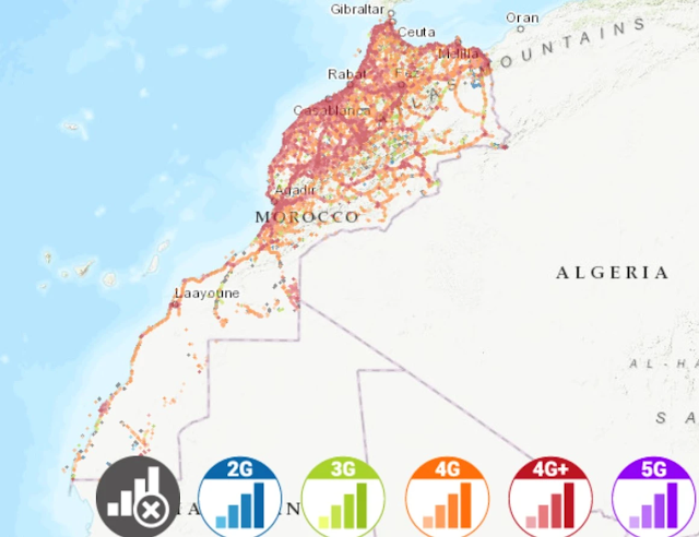 خريطة تغطية شبكة جوال 3G و 4G و 5G في المغرب