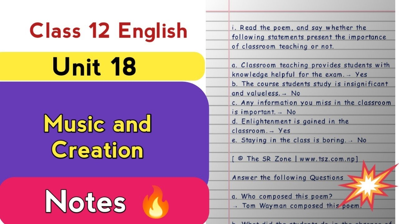 Class 12 English Book Chapter 18 Music and Creation Exercise