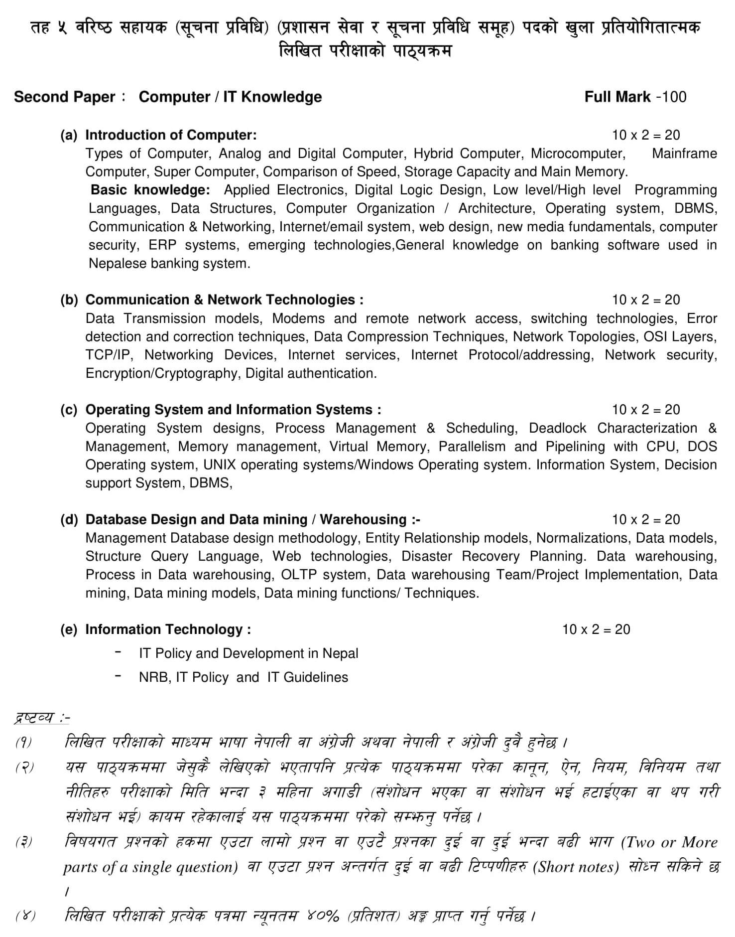 Syllabus of Rastriya Banijya Bank Level 5 IT