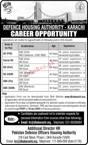 Defence Housing Authority DHA Karachi Jobs 2022 www.dhakarachi.org