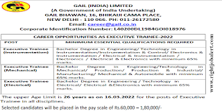 Executive Trainee - Instrumentation/Mechanical/Electrical Engineering Jobs in GAIL India Ltd