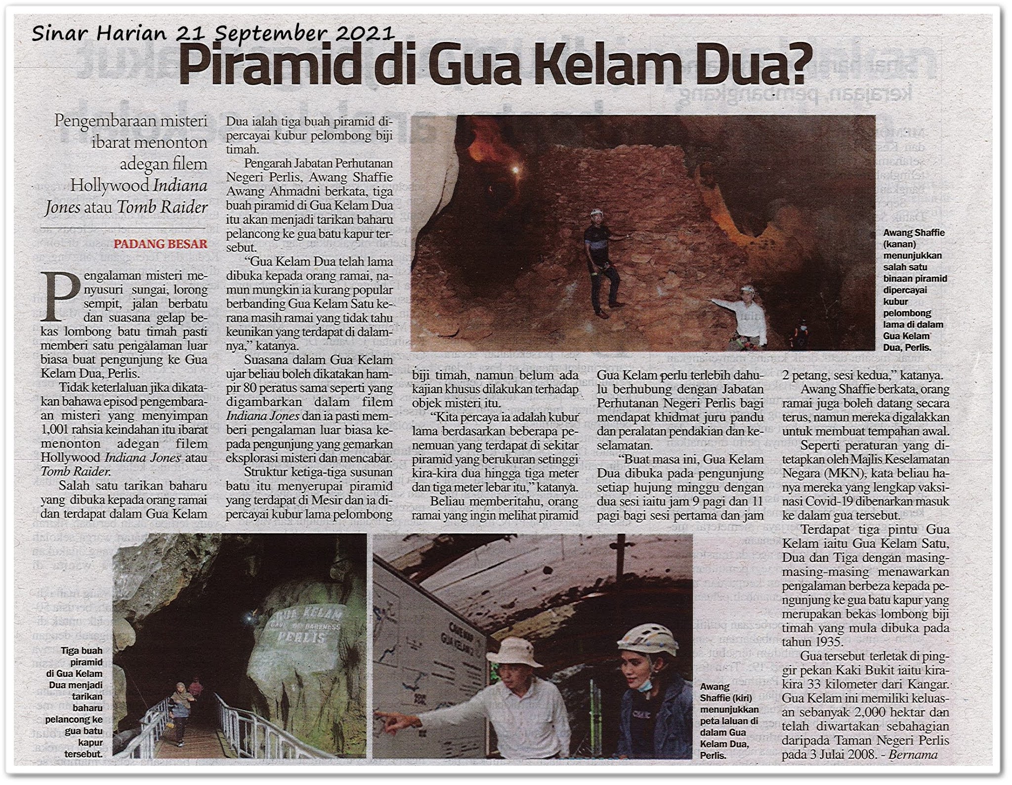 Piramid di Gua Kelam Dua? - Keratan akhbar Sinar Harian 21 September 2021