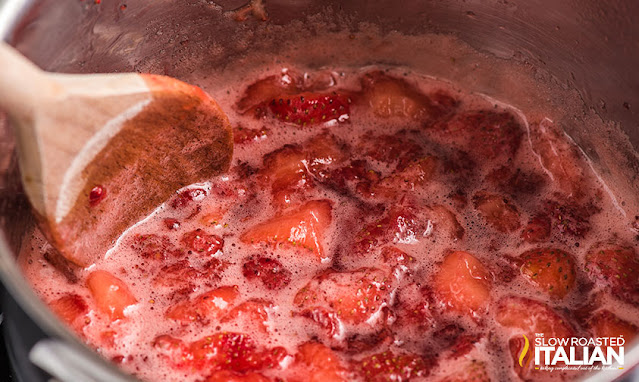 strawberry topping cooking in a pot