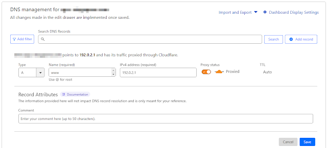 Cloudflare DNS Records for Redirection