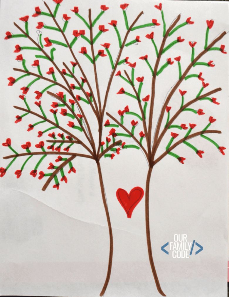 Heart tree directed drawing activity for Valentines Day