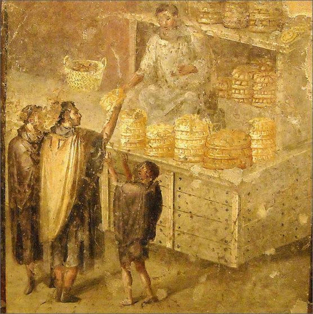 Помпейская фреска I века н.э. выращивающая хлебную лавку.
