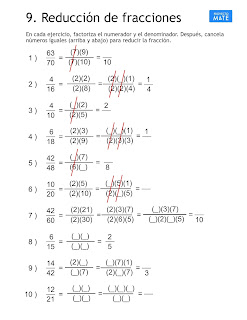 Reducción de fracciones ejercicios