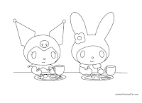 Kuromi and My Melody eating lunch coloring page