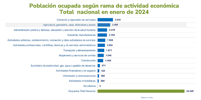 En enero de 2024, el sector agropecuario fue la segunda actividad que más empleo generó con 244.000 personas nuevas