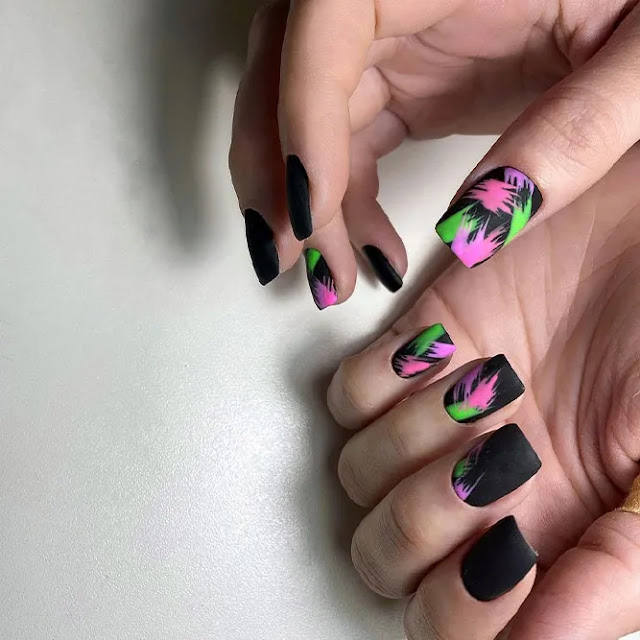 Black and Neon Accents Nail Idea