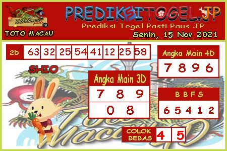 Prediksi Toto Macau JP Senin 15 November 2021