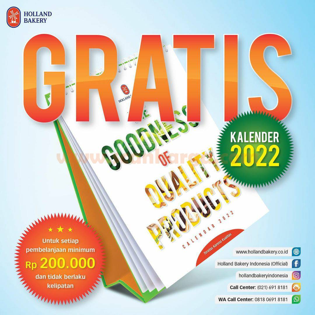 Holland Bakery Promo Terbaru GRATIS Kalender 2022