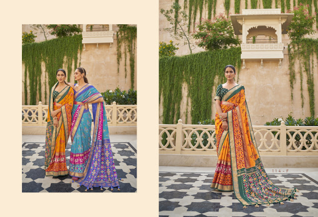 Orange Patola silk Print And Jari Weaving Saree