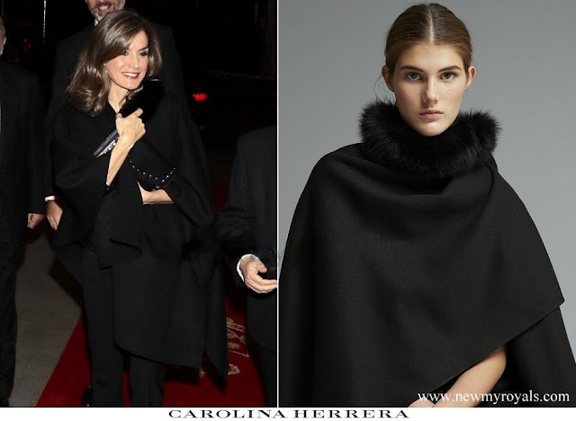 Queen Letizia wore Carolina Herrera fux-fur cape