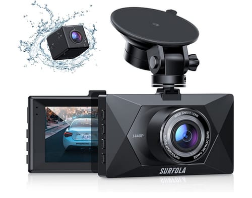 Surfola 170-Degree Wide Angle 2K Quad HD Car Dash Camera