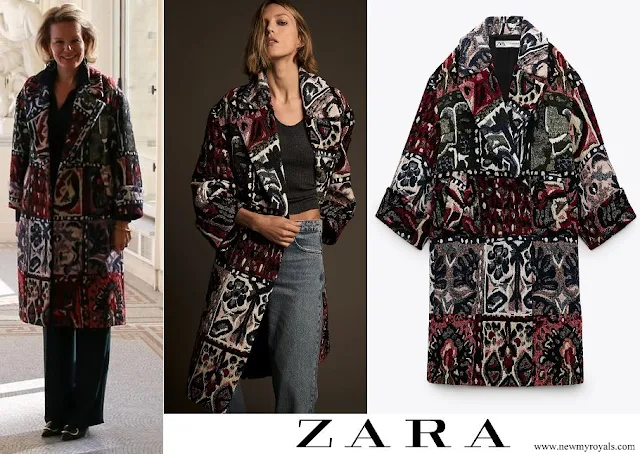 Queen Mathilde wore ZARA jacquard coat