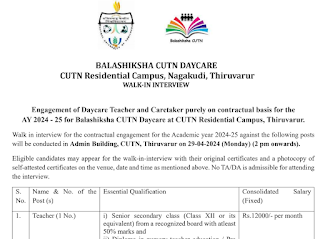 CUTN Thiruvarur Recruitment 2024