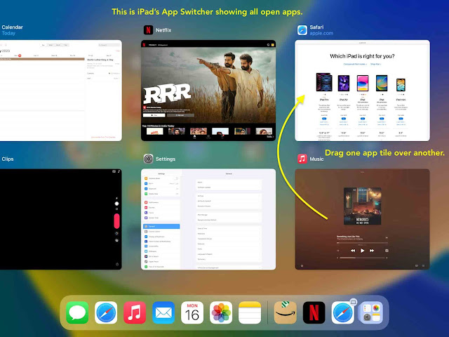 يعرض App Switcher على iPad العديد من التطبيقات المفتوحة