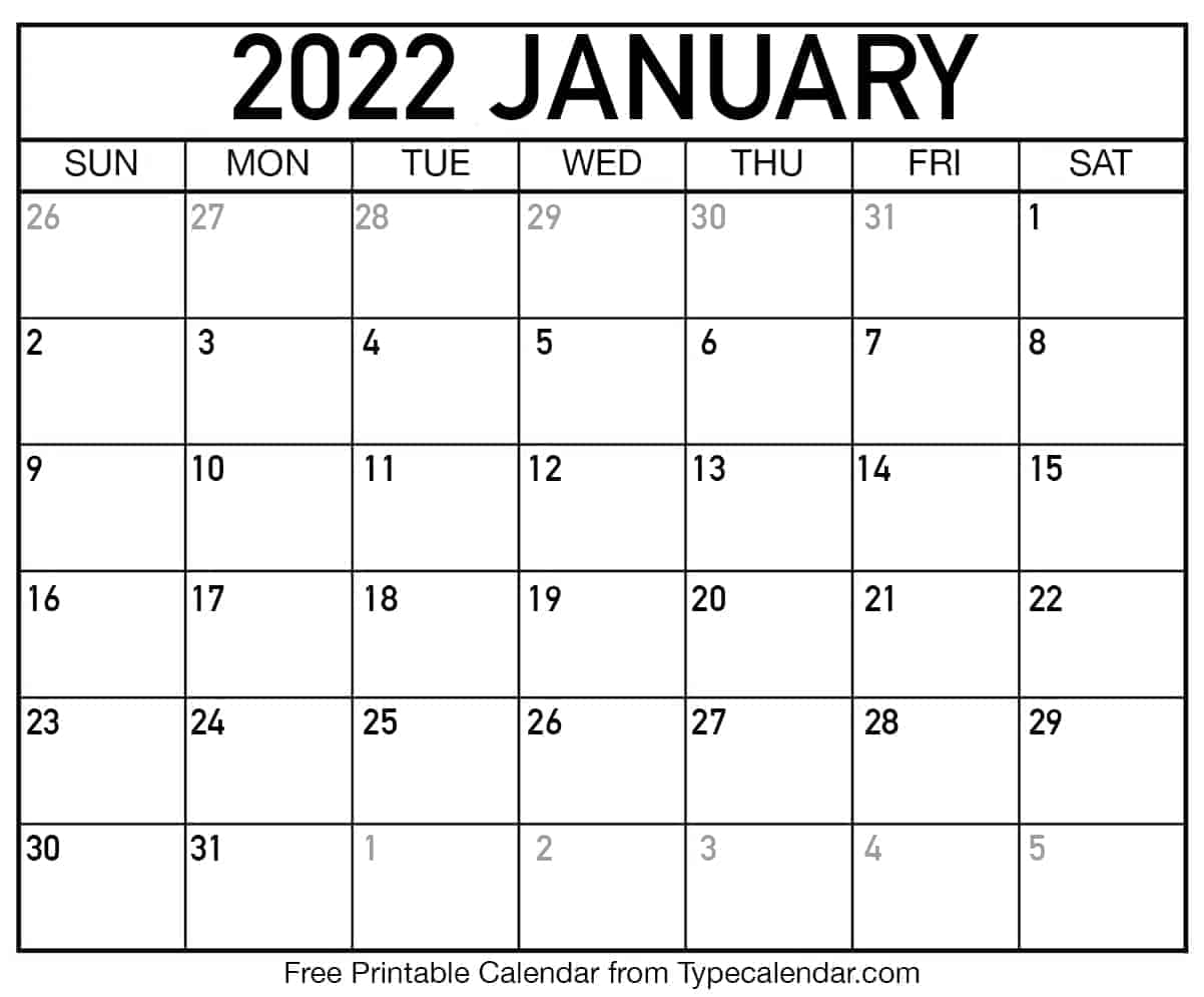 2022 january calendar