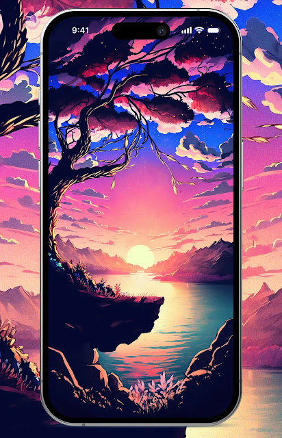 Add a Touch of Beauty to Your Phone with a Sunset Nature Illustration  Wallpaper