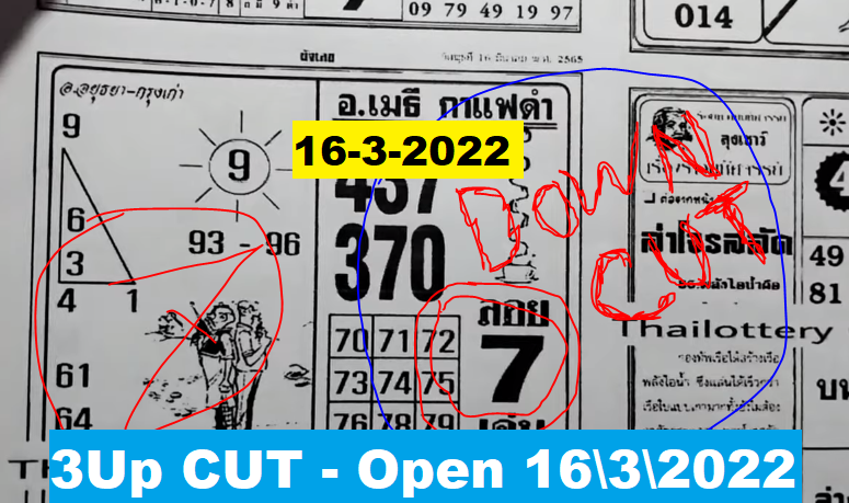 3UP CUT DIGIT 16-3-2022 THAI LOTTERY