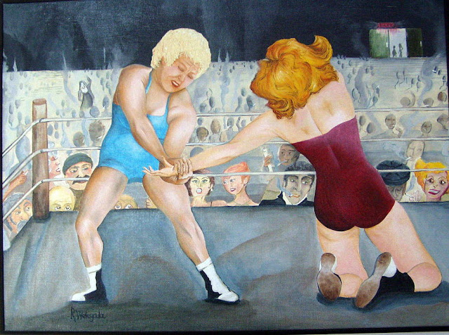 Vintage women wrestling art