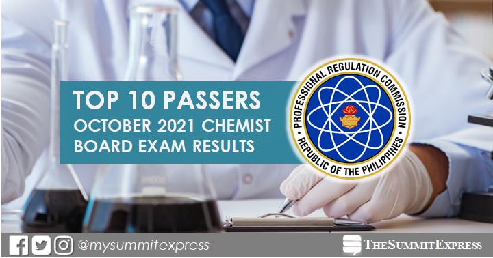 RESULT: October 2021 Chemistry board exam top 10 passers