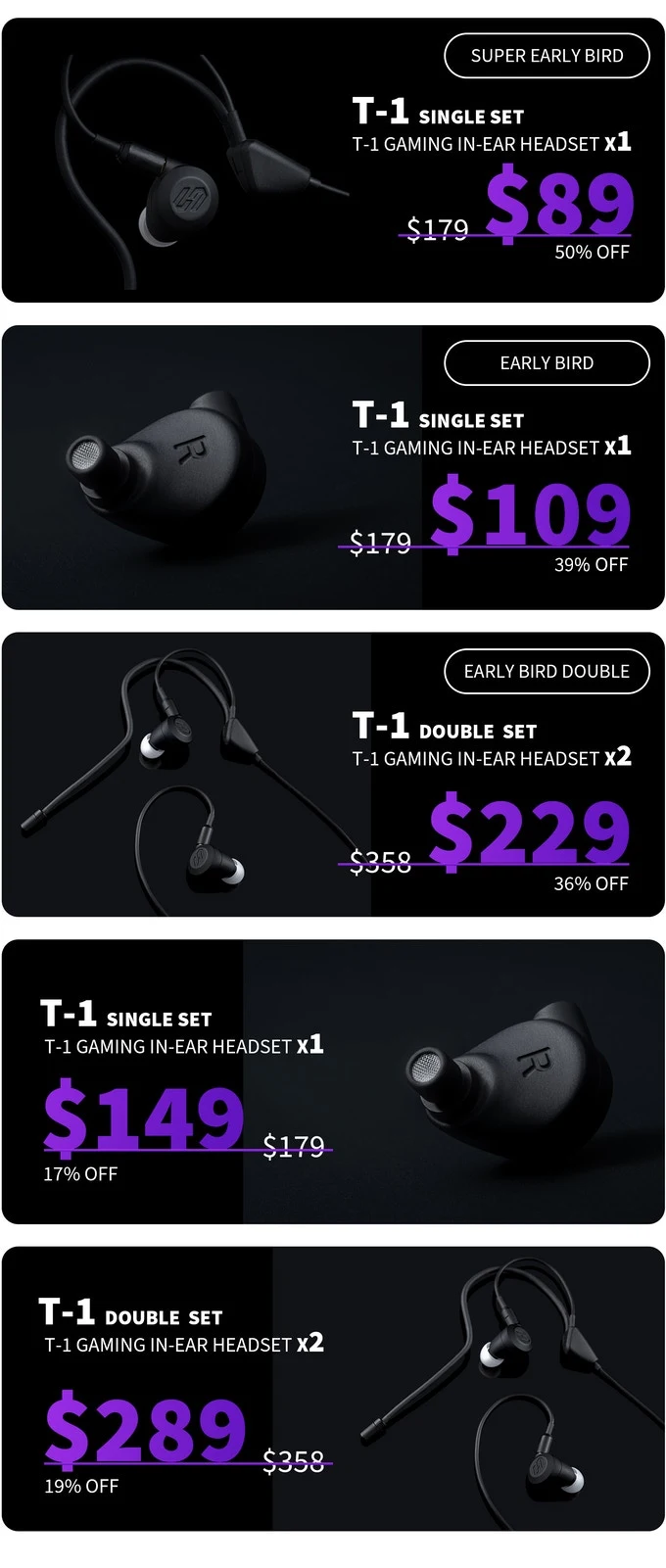 T-1 The All-Inclusive Immersive Gaming Earset for E-Sports High-End Gaming Sounds, Boom-Mic World's First Ergonomically Designed, Perfect-Fitting Gaming In-Ear Headset. T-1