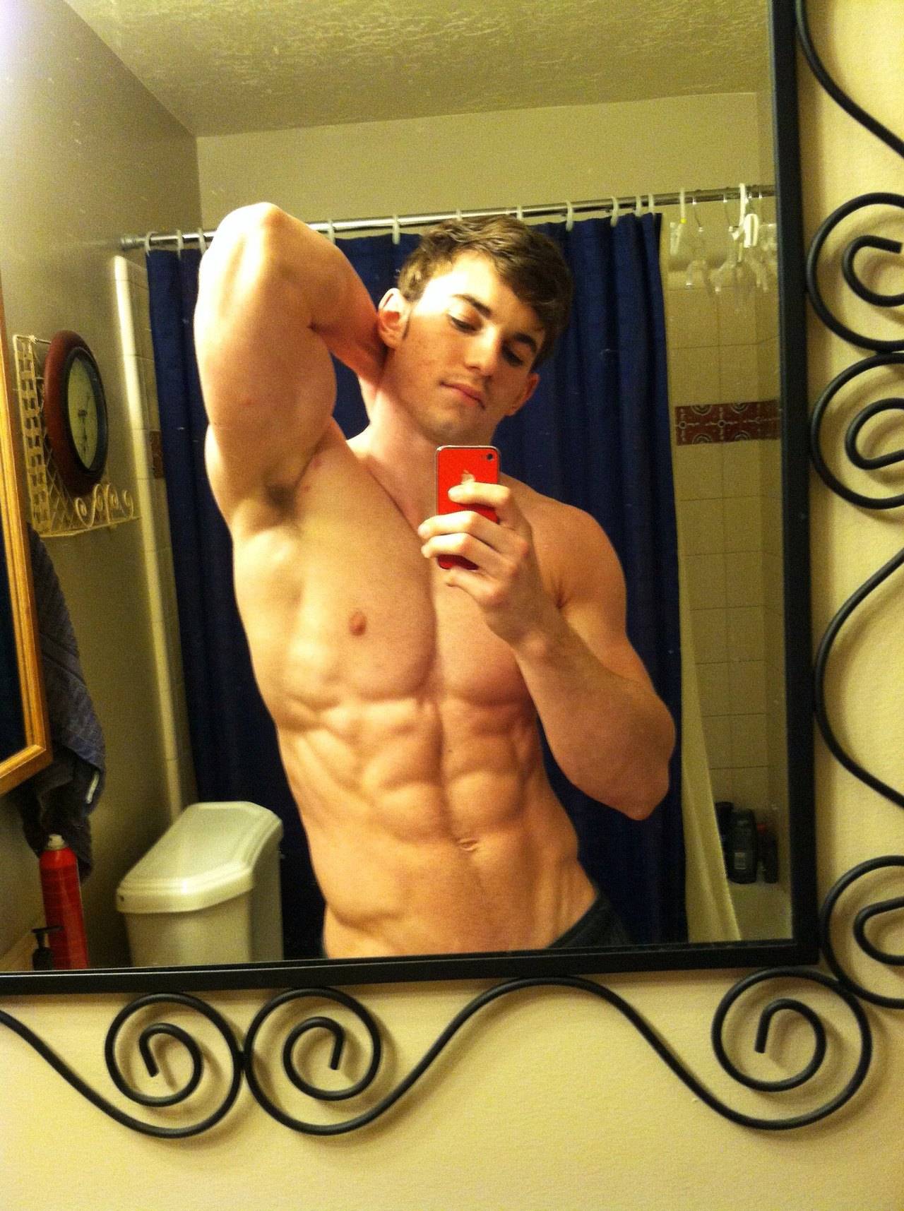 hot-guy-sexy-strong-shirtless-body-cocky-college-bro-straight-baited-selfie