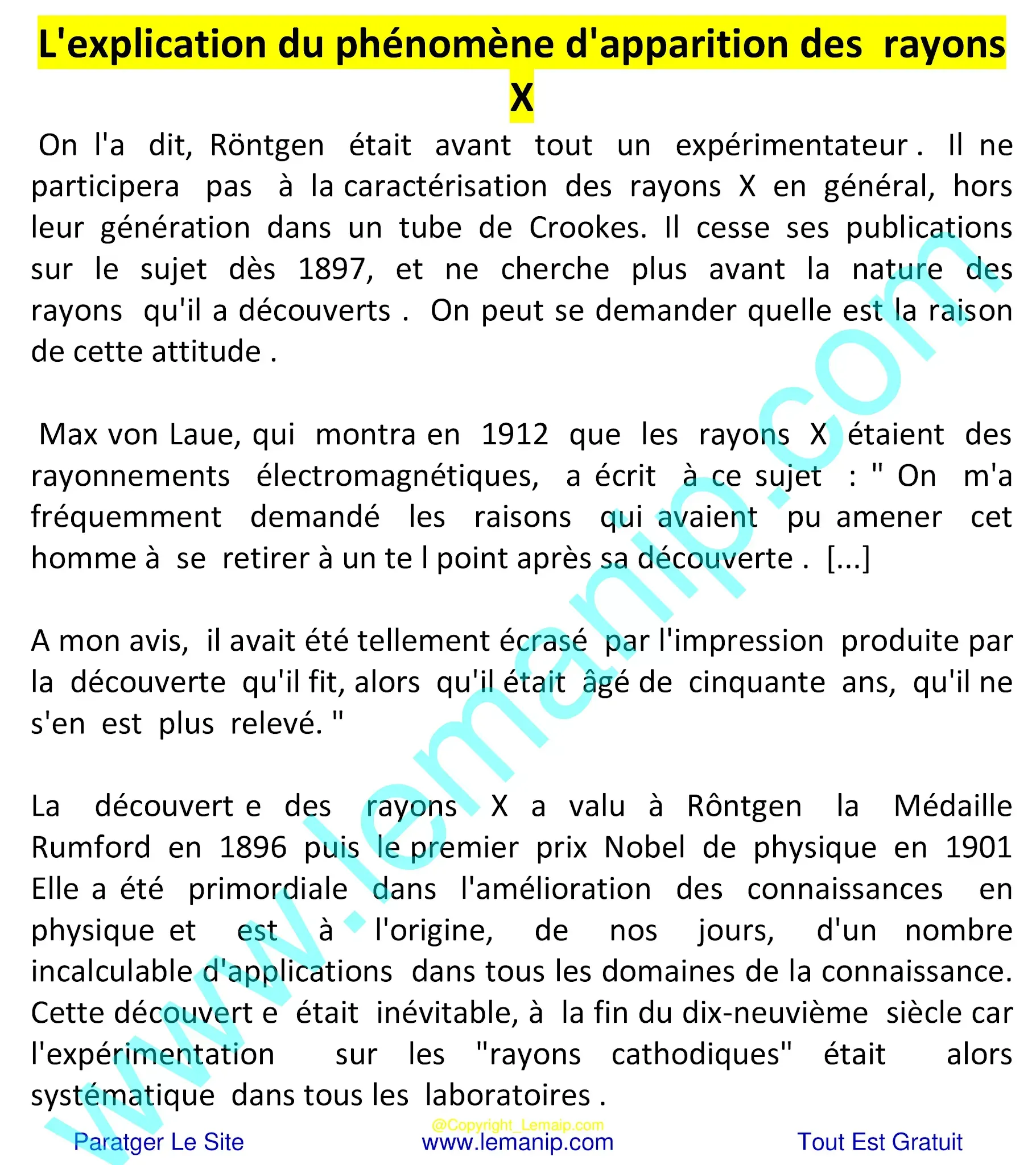 L'explication du phénomène d'apparition des rayons X