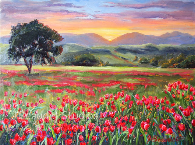 impressionist field of flowers oil painting j Beaudet