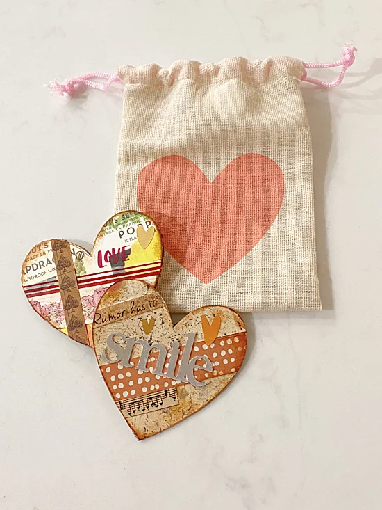 heart bag and paper hearts