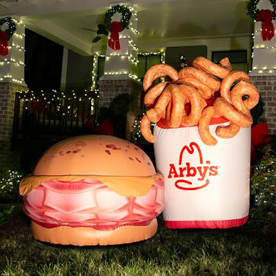 Arby's inflatable roast beef sandwich and curly fries.