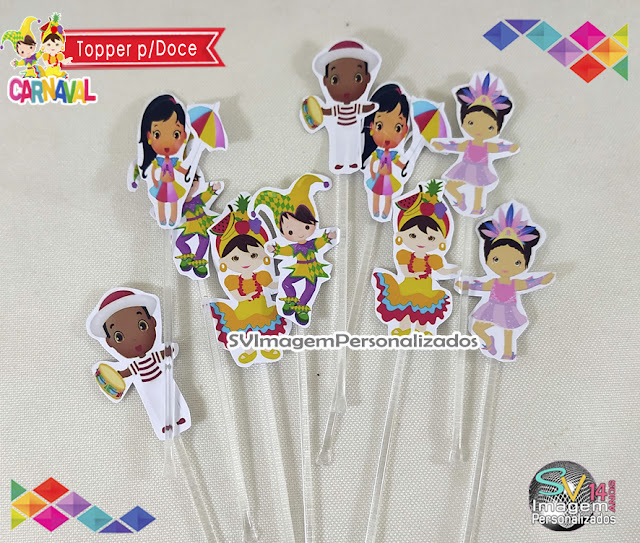 Festa Carnaval Frevo Dicas e Ideias para Decoração de Festa Personalizados topper para doce