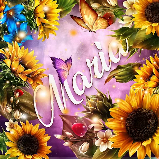 imágen con el nombre maria con fondo de girasoles y mariposas para descargar gratis