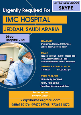 Urgently Required Nurses for IMC Hospital Jeddah, Saudi Arabia