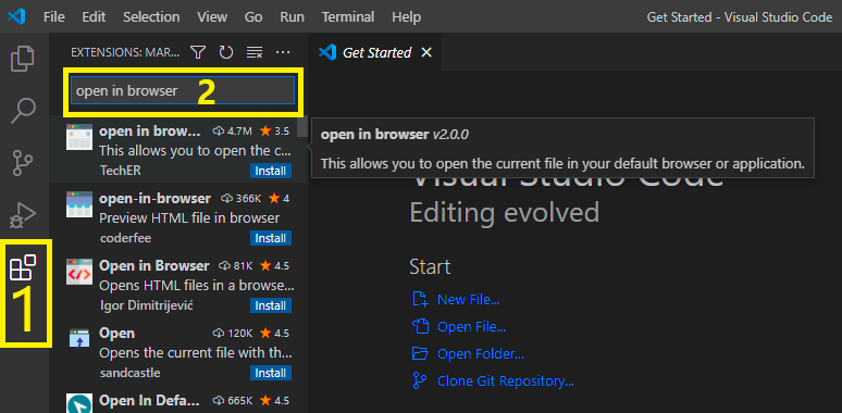 Cài đặt open in browser cho Visual Studio Code