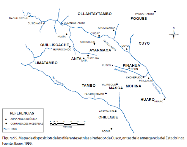 Mapa de disposición de las diferentes etnias alrededor de Cusco