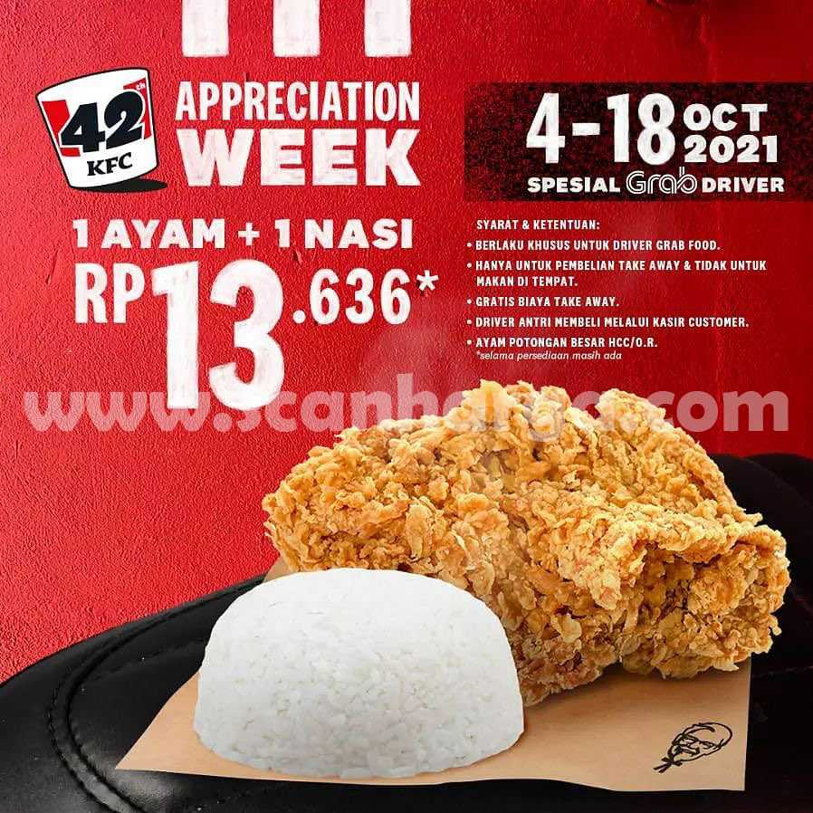 Promo KFC Appreciation Week Special Grab Driver! 1 Ayam + 1 Nasi Hanya Rp 13.636