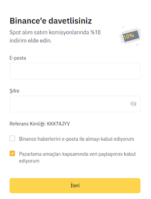 binance %10 indirim referans kodu kayıt ekranında böyle görünür