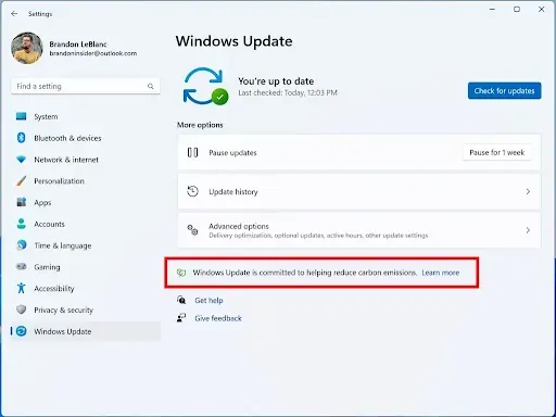 Thông báo về lượng khí thải carbon (Nguồn: Microsoft)