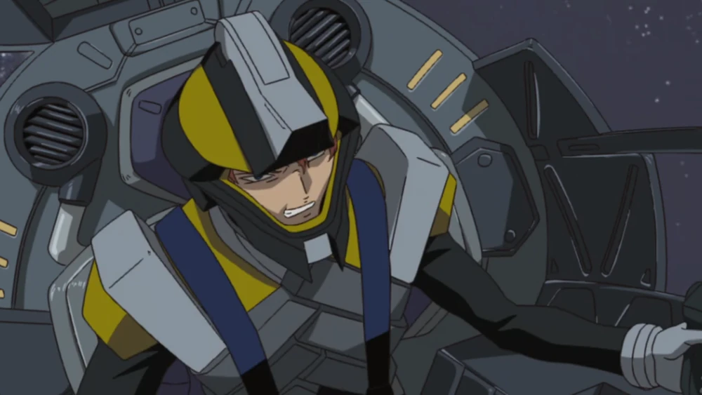 Interior de la cabina del GAT-X370 Raider Gundam con su piloto Clotho Buer