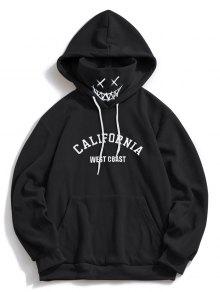 Letter Graphic Embroidered Fleece Mask Hoodie - Black L