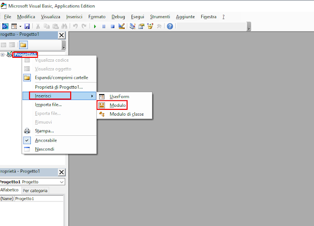 VBA, Inserisci modulo