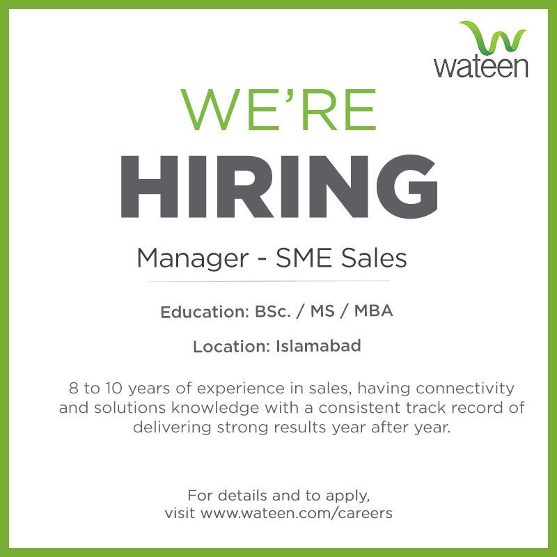 Wateen Telecom Limited Jobs Manager SME Sales